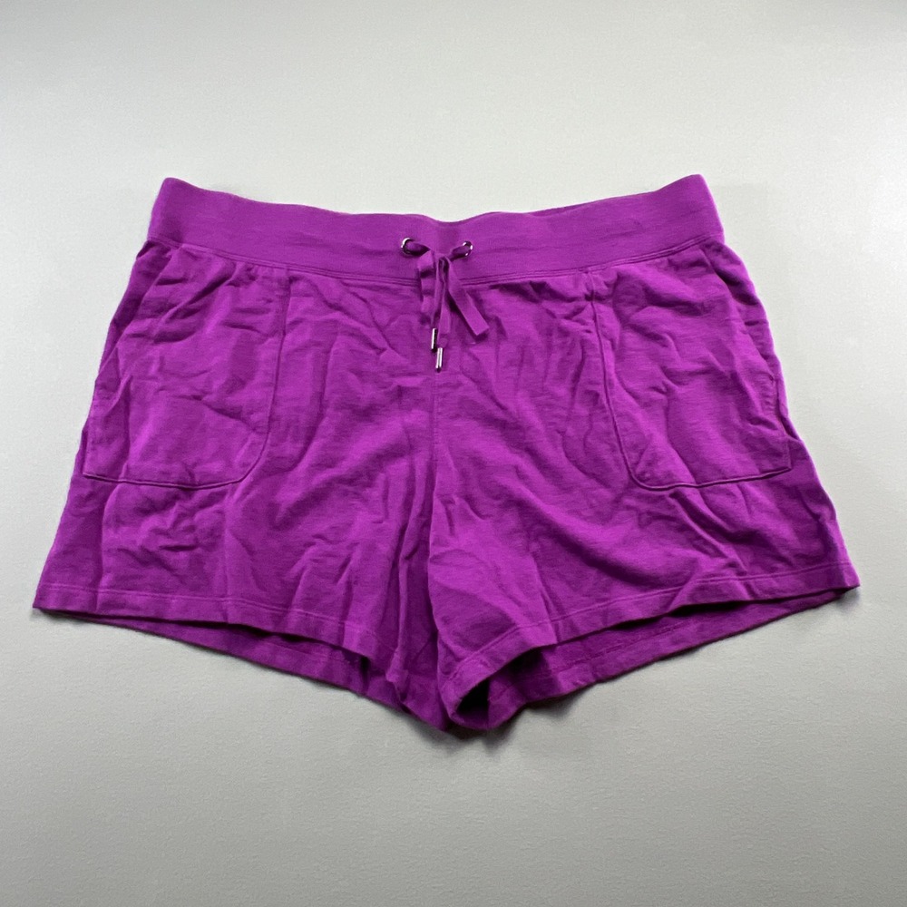 Terra & Sky Pull On Shorts Women 1X 16-18 Purple Cotton Stretch Drawstring Waist